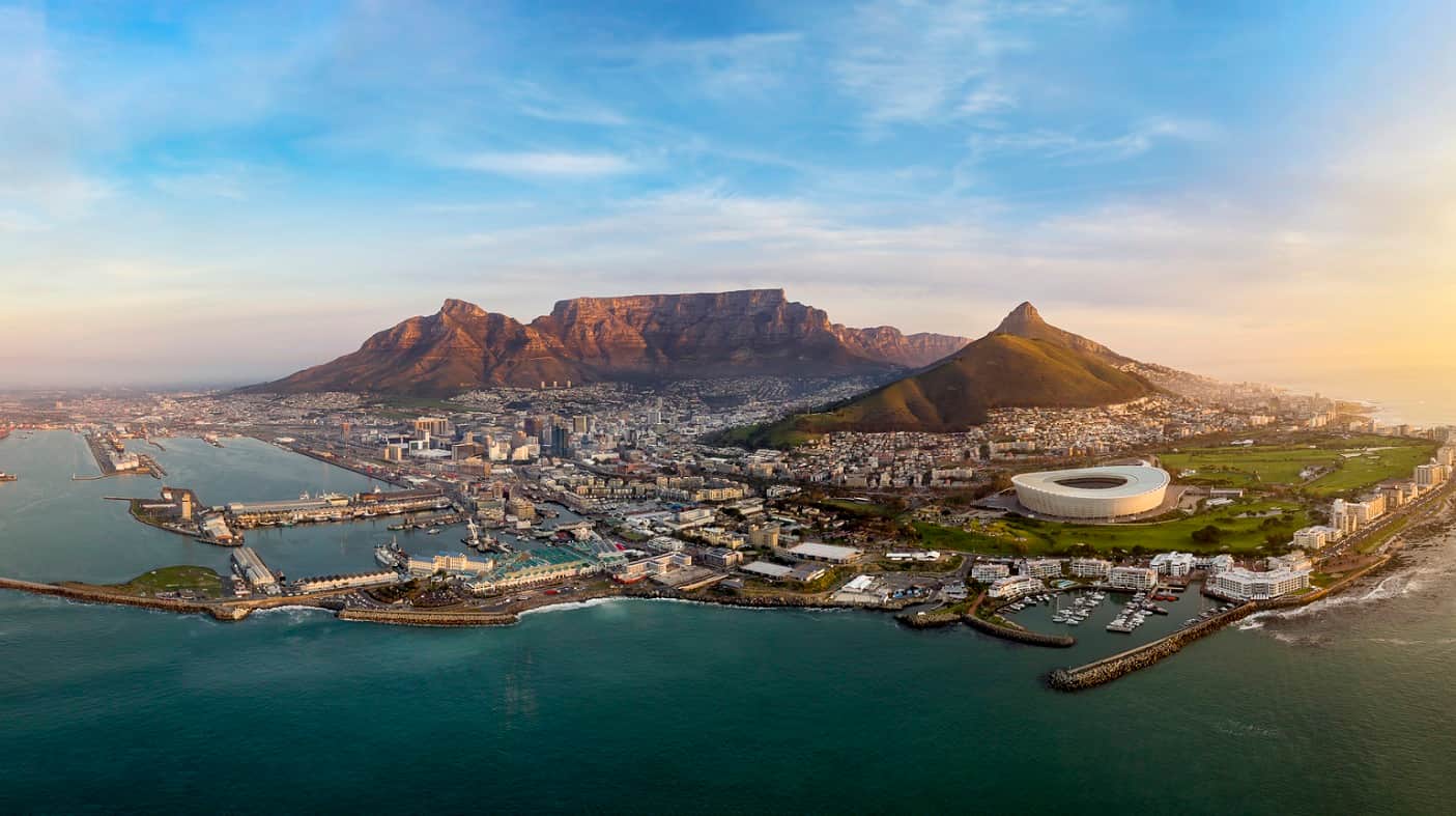 An aerial view of the Table Mountain in Cape Town, South Africa.